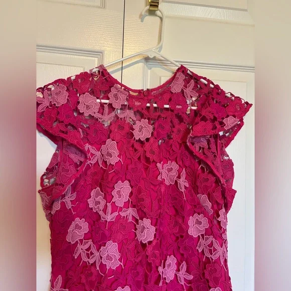 Shoshanna Rachel Floral Lace Midi Dress Magenta Rose cocktail event - Picture 7 of 16
